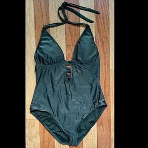 MOSSIMO LADIES OLIVE GREEN ONE PIECE HALTER STYLE SWIMSUIT BATHING SUIT LARGE L